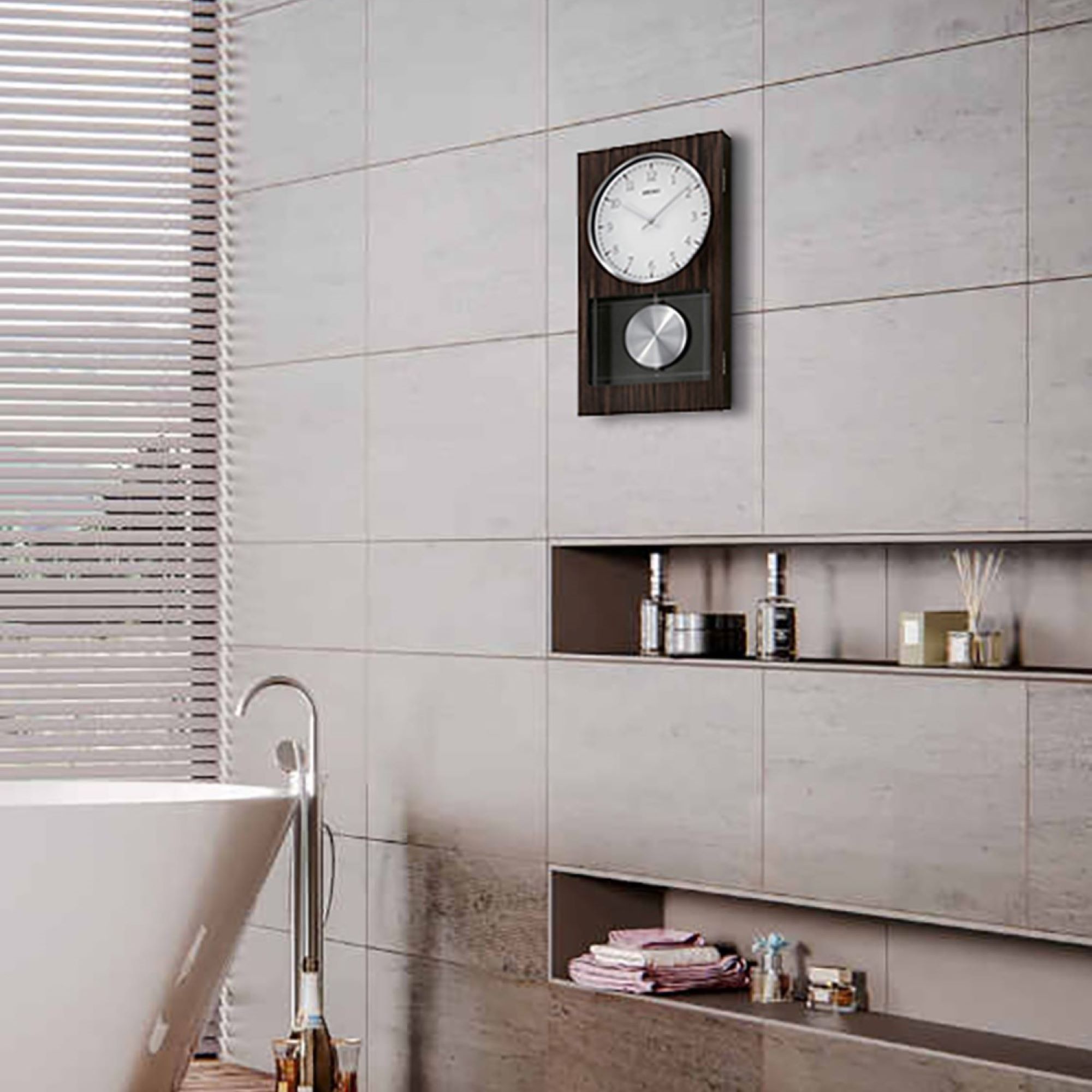 Seiko Modern Dark Wooden Wall Clock with Pendulum and Dual Chimes - Image 3