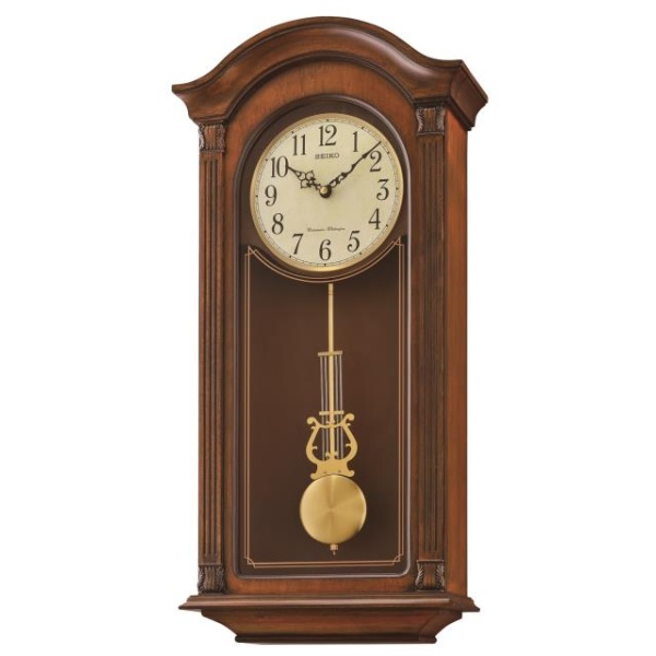 ゴールド金フレームブラウン大理石調文字盤セイコーSEIKO置き時計アンティーク Seiko Gold Tone & Arched Wall Clock with Pendulum and Dual Chimes