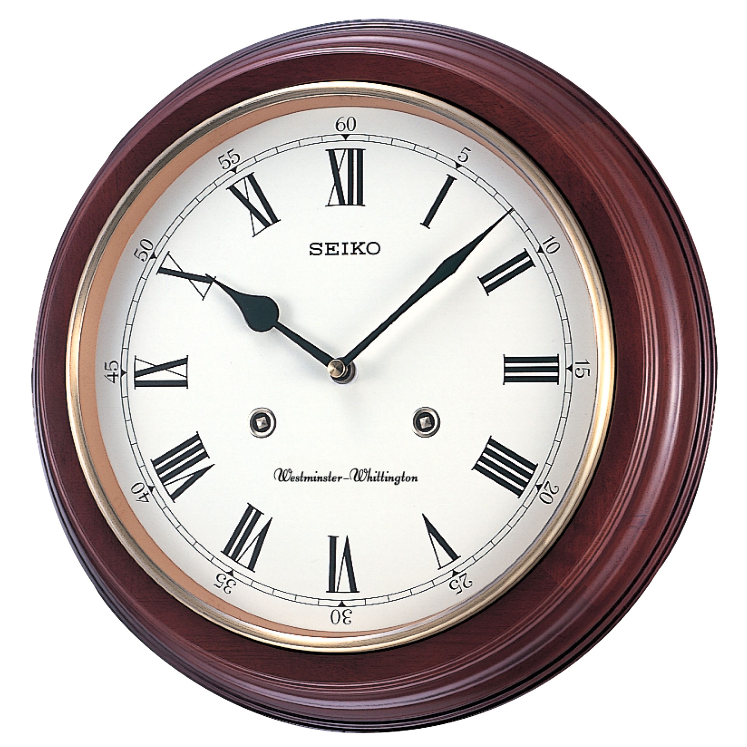 Seiko 12" Round Wooden Grain Finish Wall Clock with Dual Quarter Hour Chimes